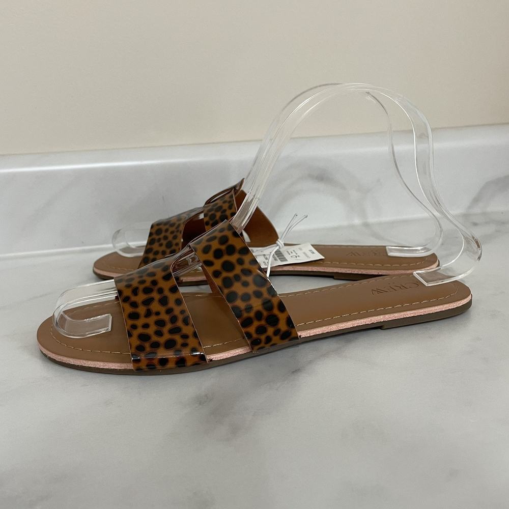 J. CREW Beachside Slide Sandals Women’s Size 7 Smooth Tortoise Print T Strap NEW - Picture 2 of 9